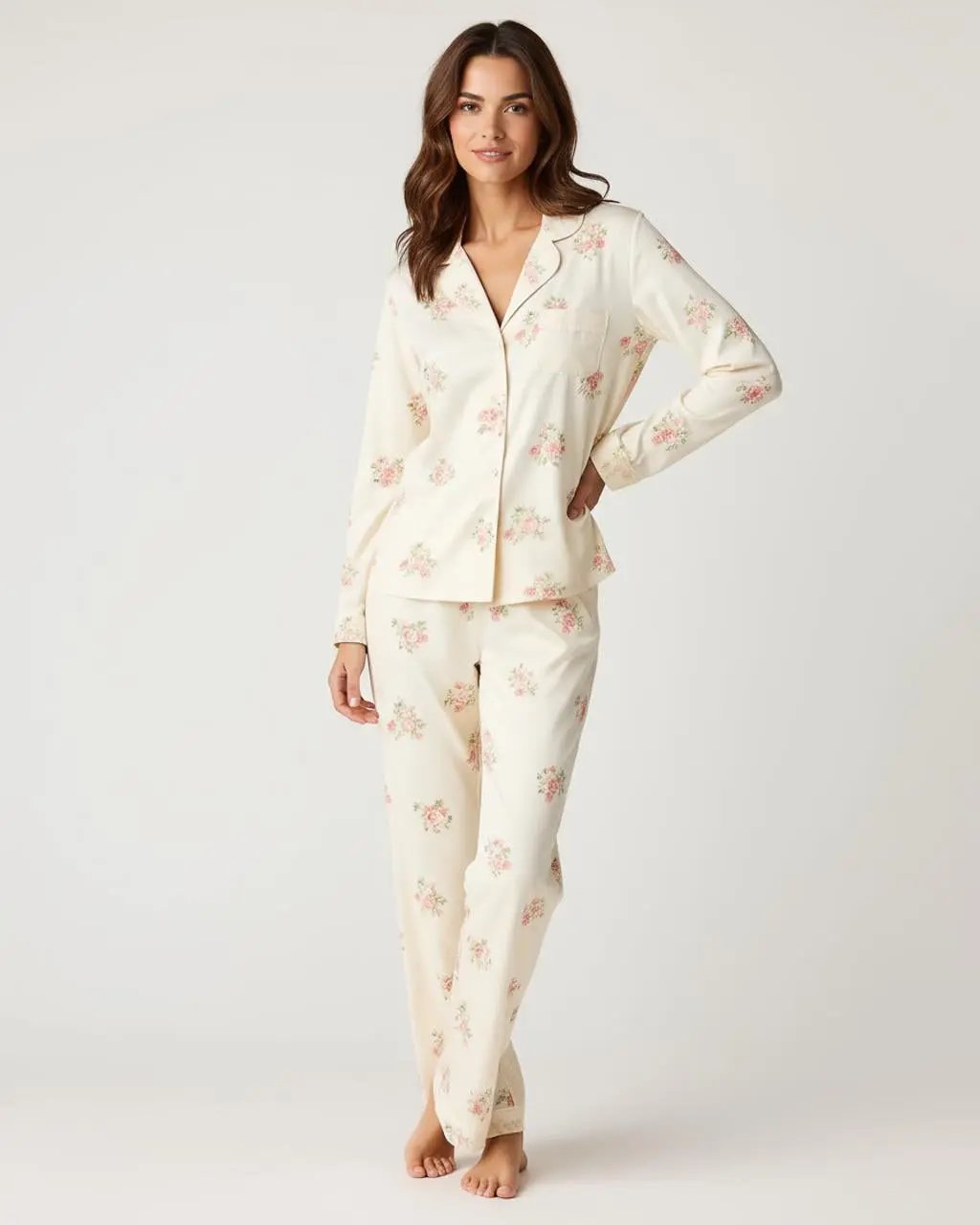 SOLACE CHICRetro Floral Collar Two-Piece Pajamas Set