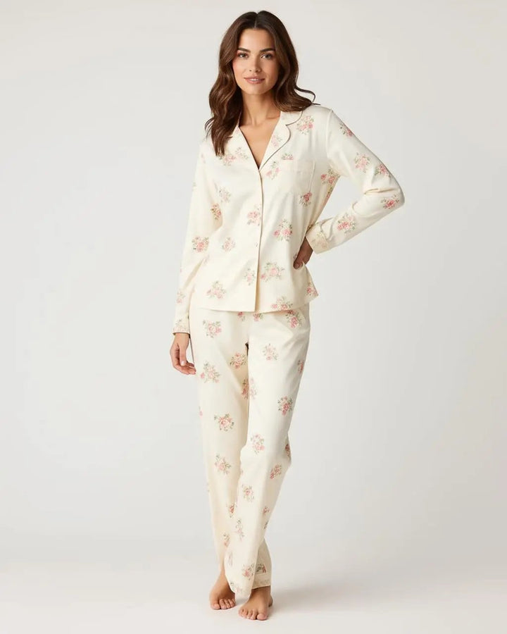 SOLACE CHICRetro Floral Collar Two-Piece Pajamas Set