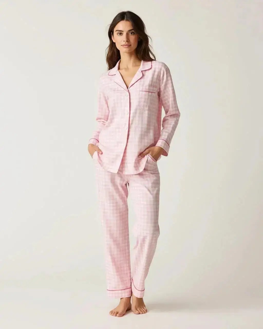 SOLACE CHICPink Plaid Long-Sleeve Pajama Set