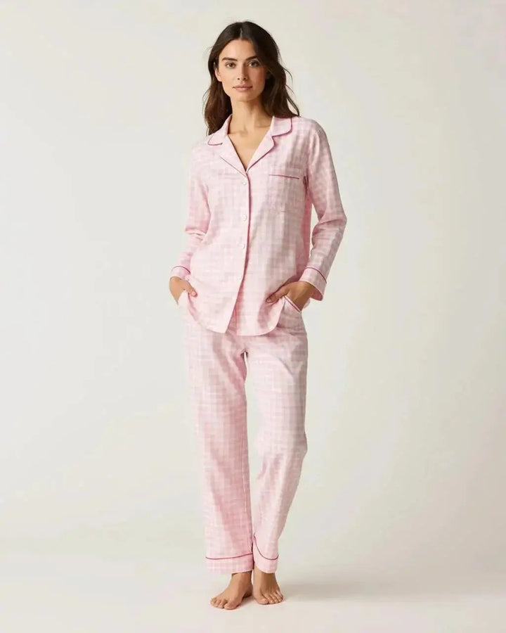 SOLACE CHICPink Plaid Long-Sleeve Pajama Set