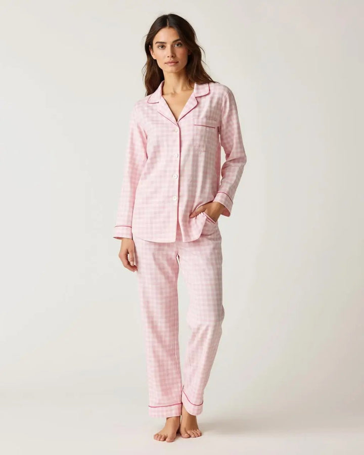 SOLACE CHICPink Plaid Long-Sleeve Pajama Set
