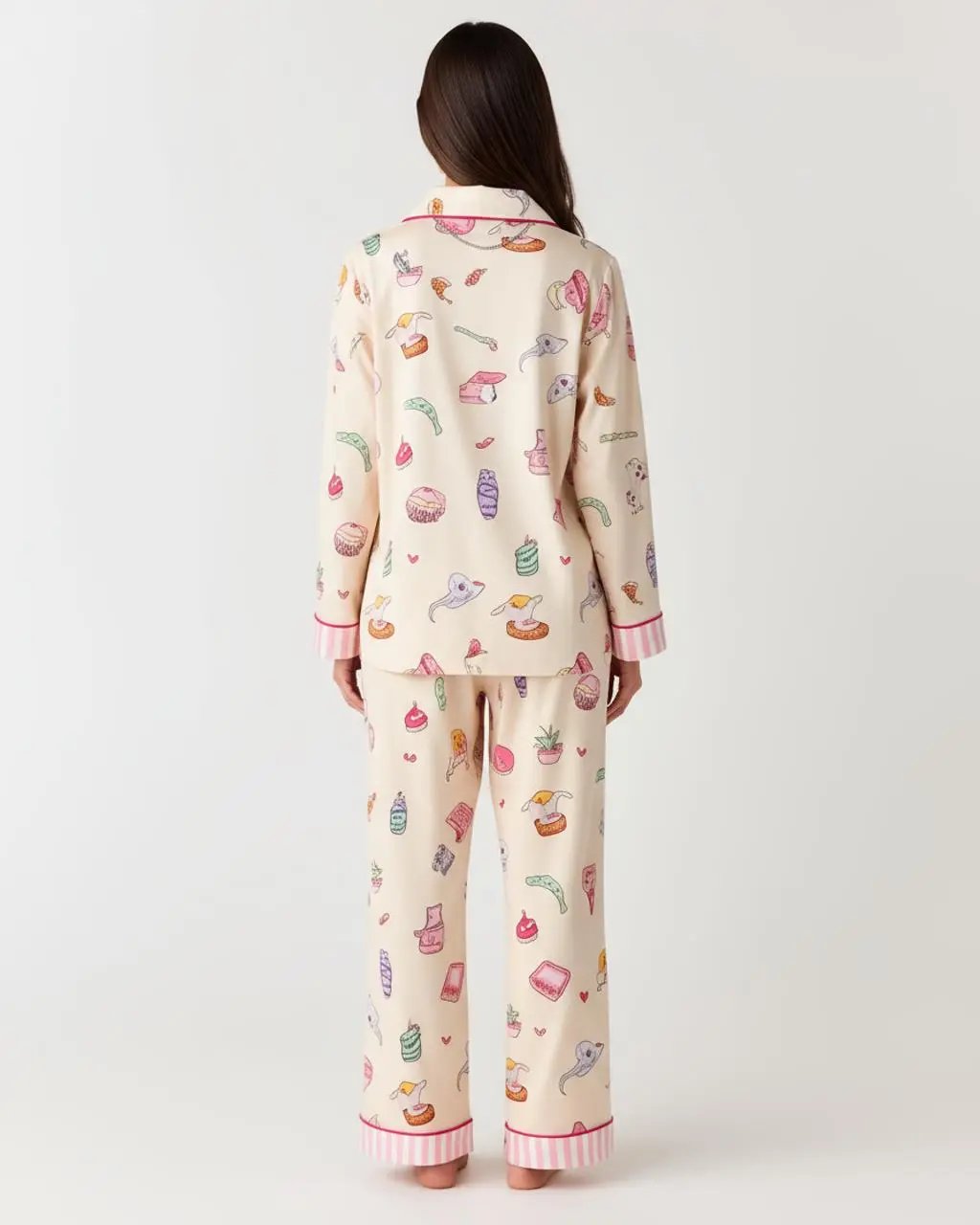 SOLACE CHICMulti-Element Cartoon Print Lapel Pajama Set