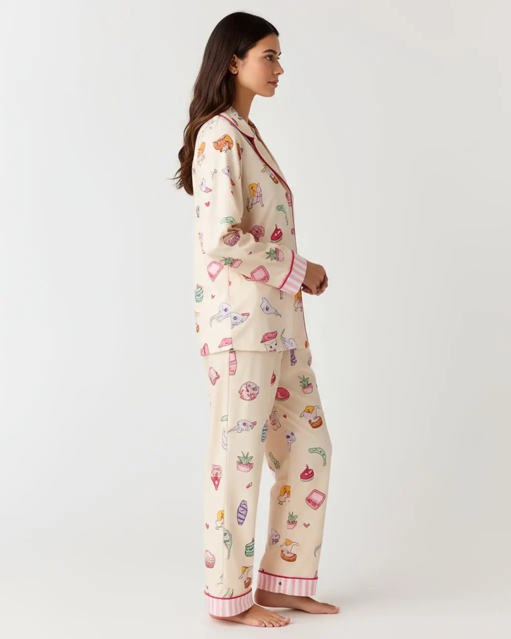 SOLACE CHICMulti-Element Cartoon Print Lapel Pajama Set