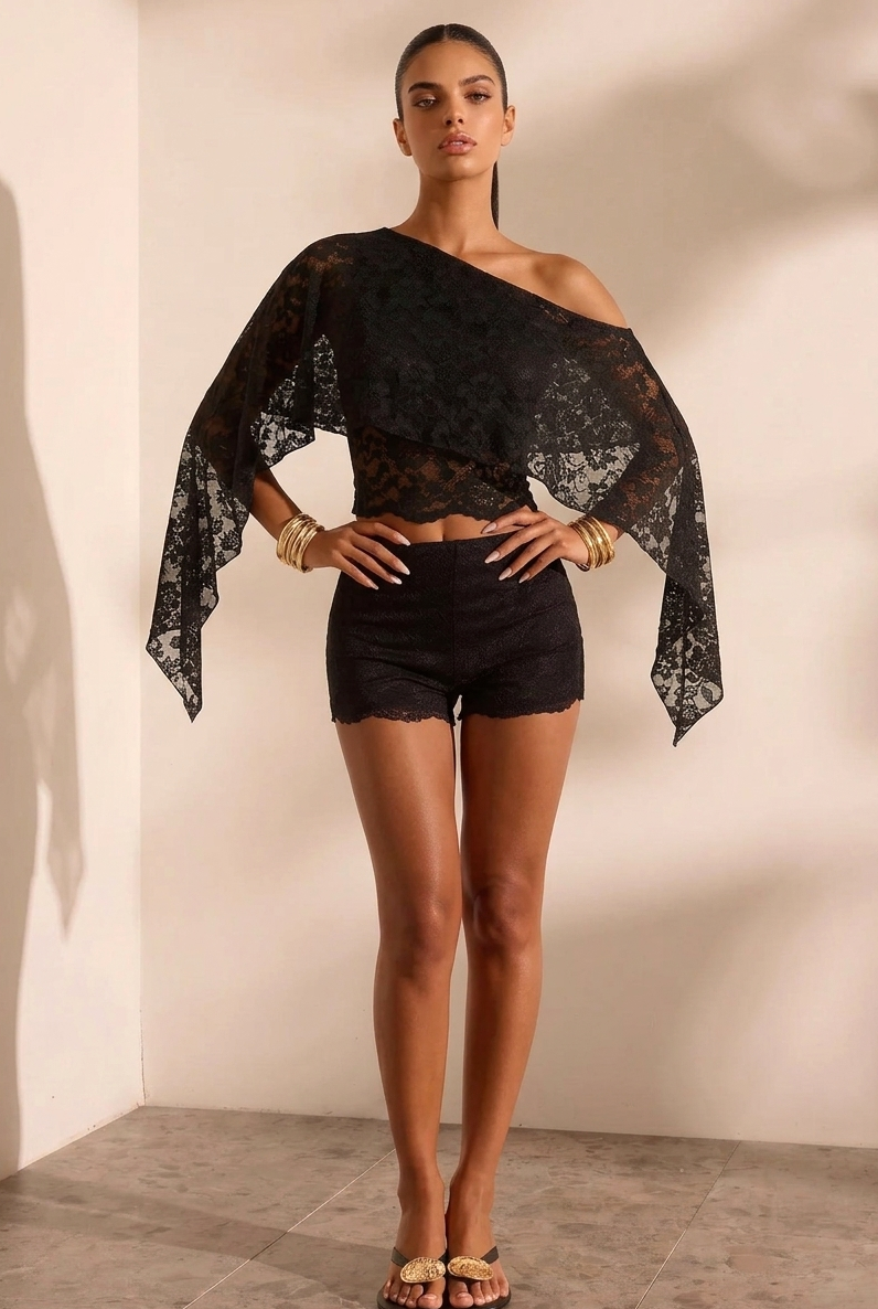 Flowy Cape Sleeve Sheer Lace Blouse
