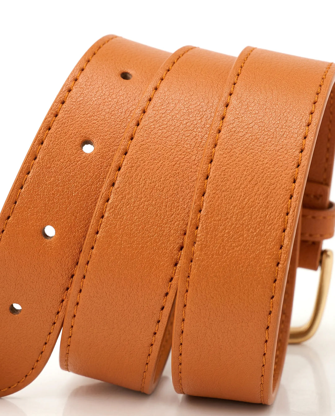 SOLACE  Camel Faux Leather Gold Buckle Classic Casual Belt 