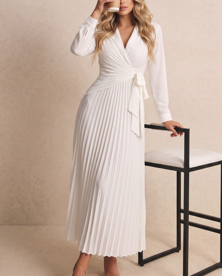 Women High Waist A-Line Pleated Midi Dress