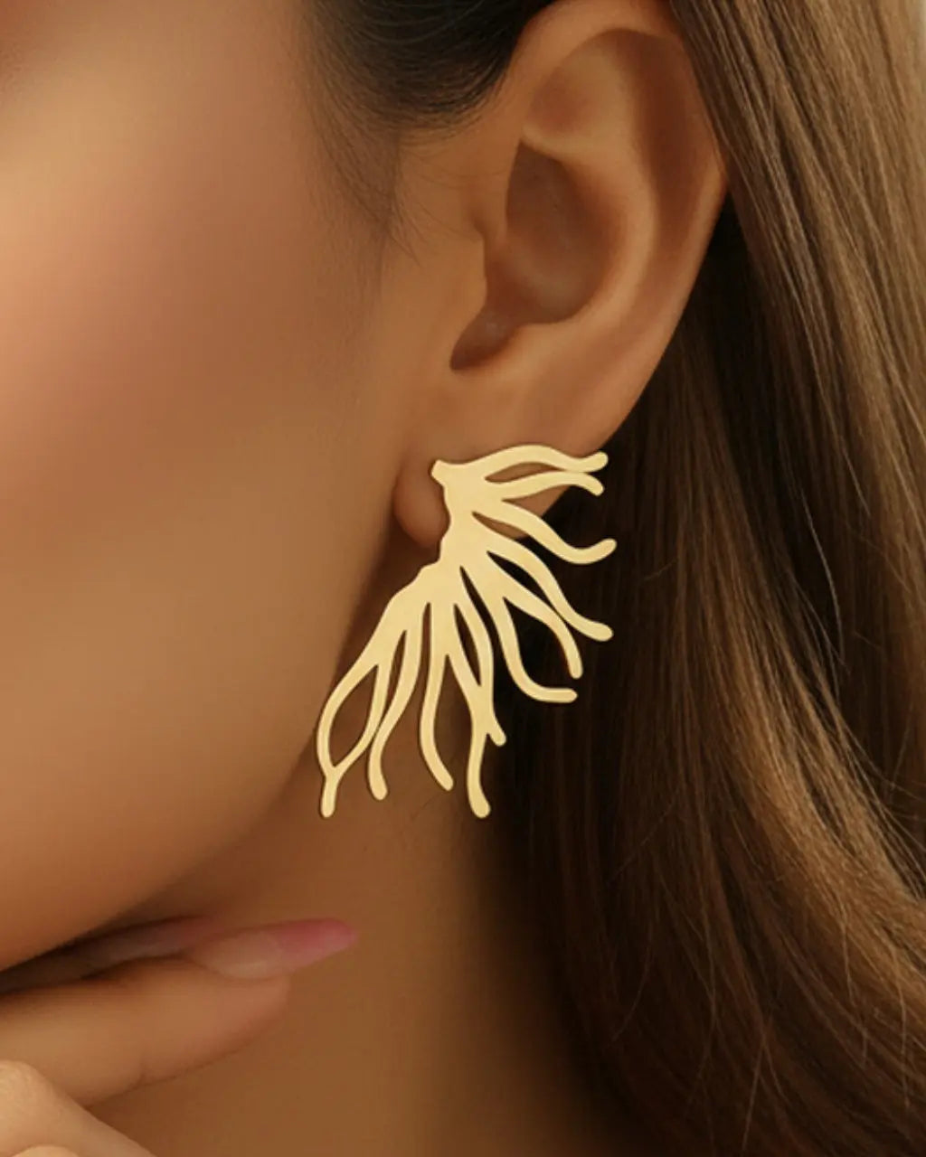 SOLACE  Gold Abstract Coral Branch Drop Earrings 