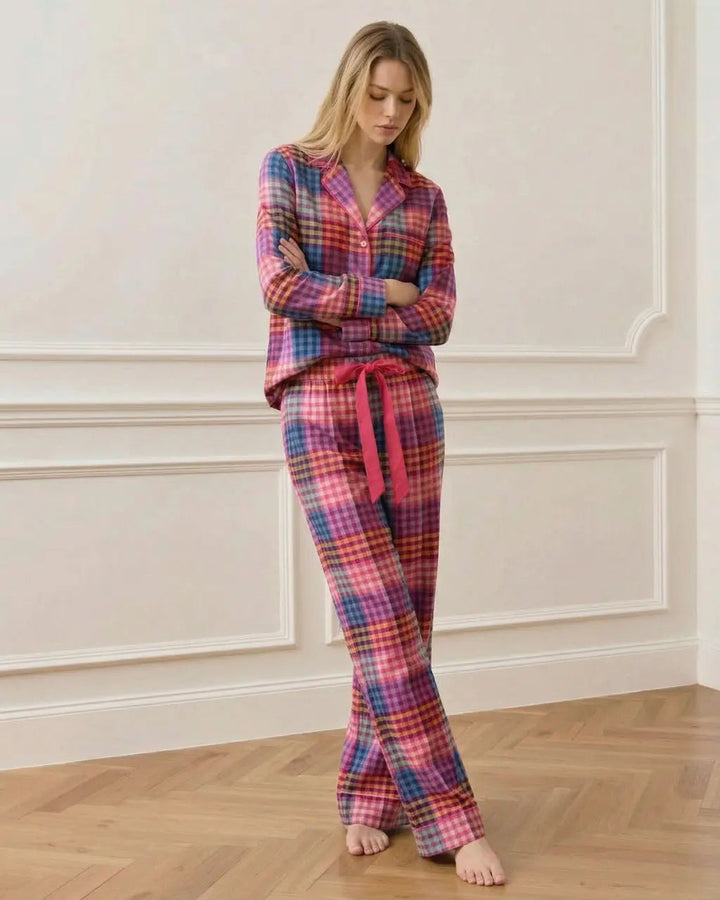 SOLACE CHICRainbow Plaid Print Pajama Set