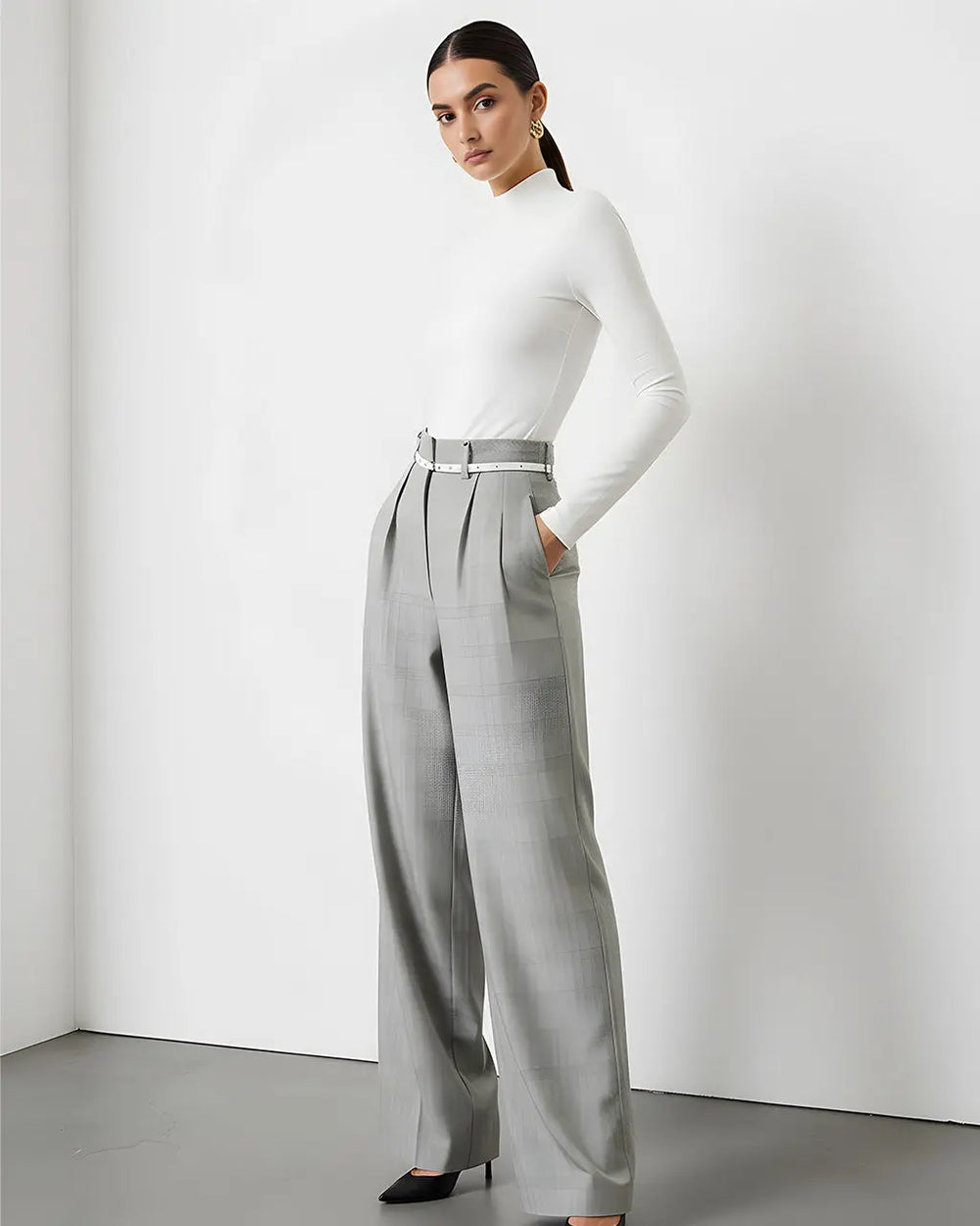 Grey Pleat Wide Leg Pants SOLACE