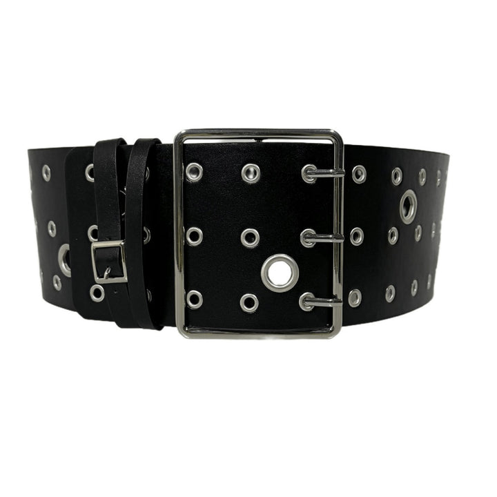 Triple Prong Grommet Wide PU Leather Punk Belt