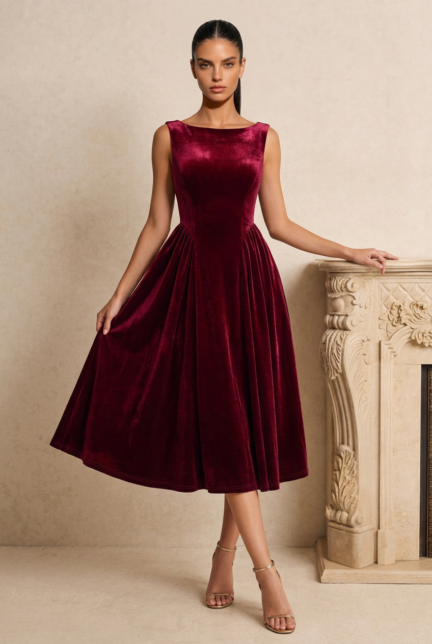 Cowl Back A Line Velvet Wedding Guest Dress