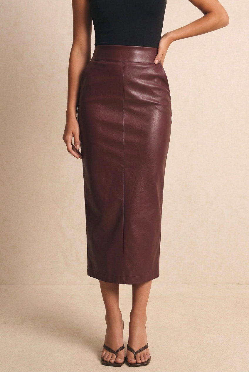 Split Back PU Leather Bodycon Skirt