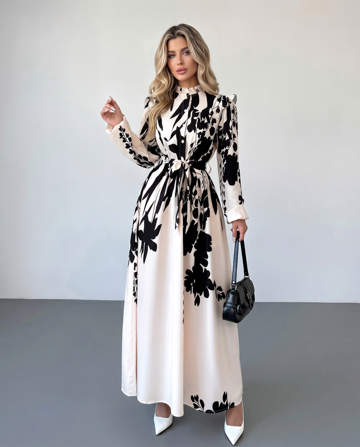 Elegant Floral Printed Long Sleeve Maxi Dress