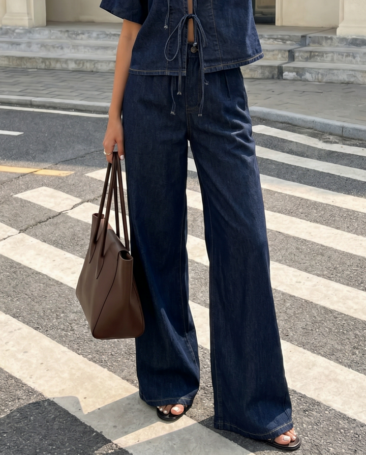 SOLACE  Dark Denim High Waisted Wide Leg Pants 