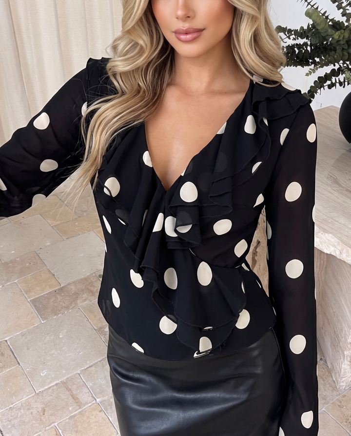Polka Dot Sheer Chiffon Slim Fit Blouse