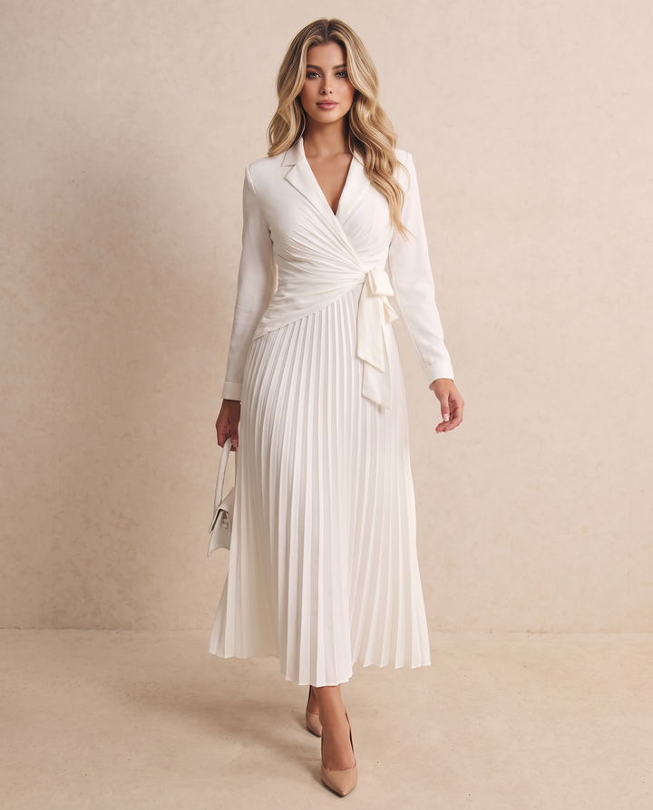 Women High Waist A-Line Pleated Midi Dress
