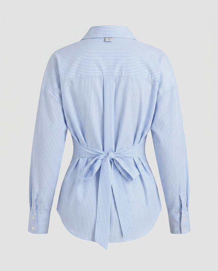 Waist Tie Striped Collared Blouse