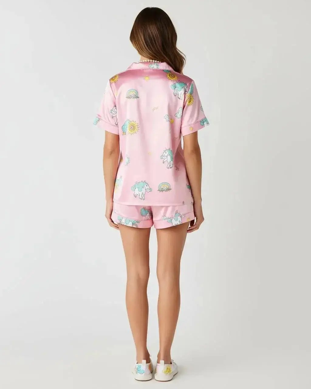 SOLACE CHICDreamy Unicorn Print Pink Ice Silk Pajama Set