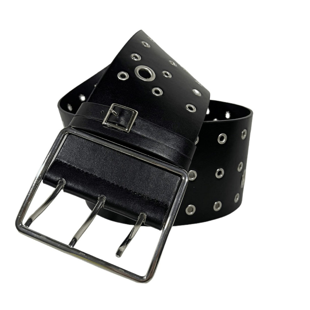 Triple Prong Grommet Wide PU Leather Punk Belt