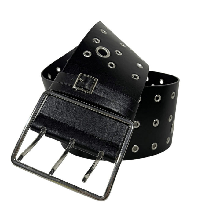 Triple Prong Grommet Wide PU Leather Punk Belt