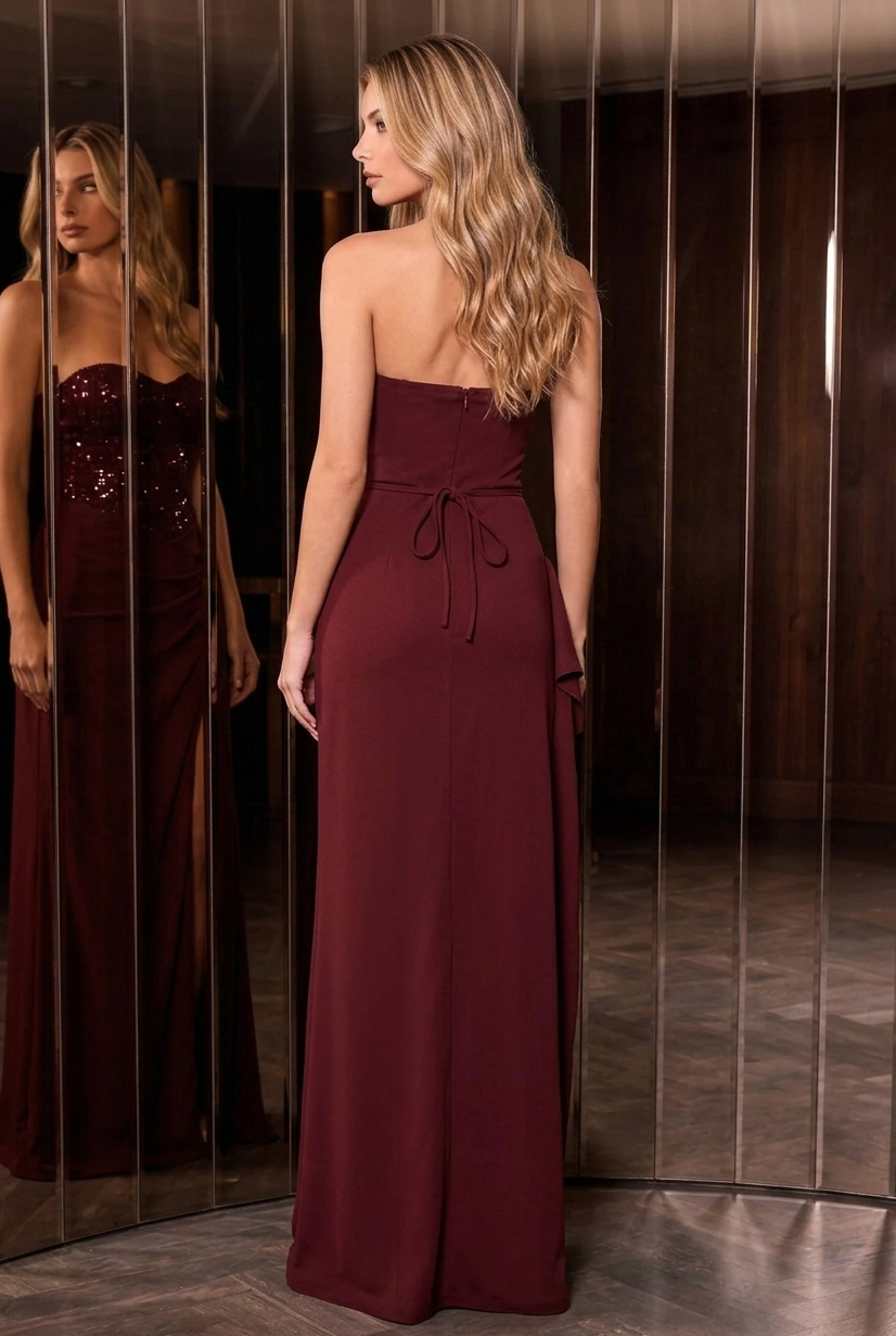 Strapless Sequin Corset High Slit Maxi Formal Gown