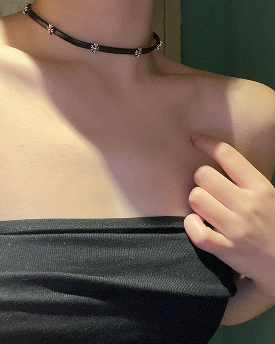Cross Charm Black Leather Choker