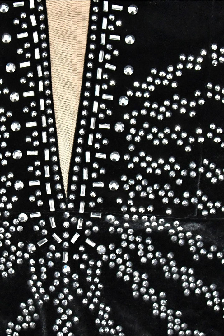 Velvet Rhinestone Long Sleeve Mermaid Formal Evening Gown