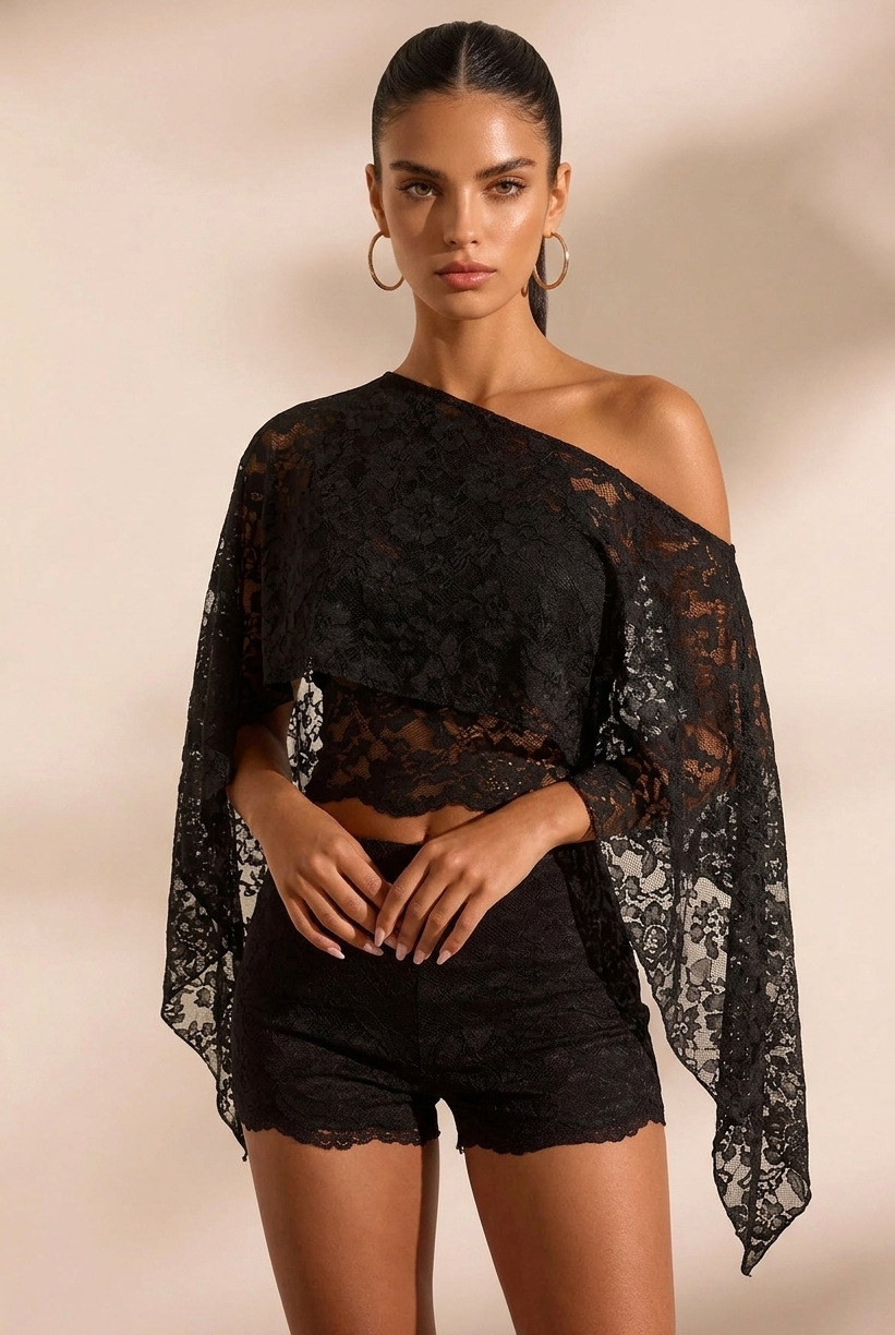 Flowy Cape Sleeve Sheer Lace Blouse