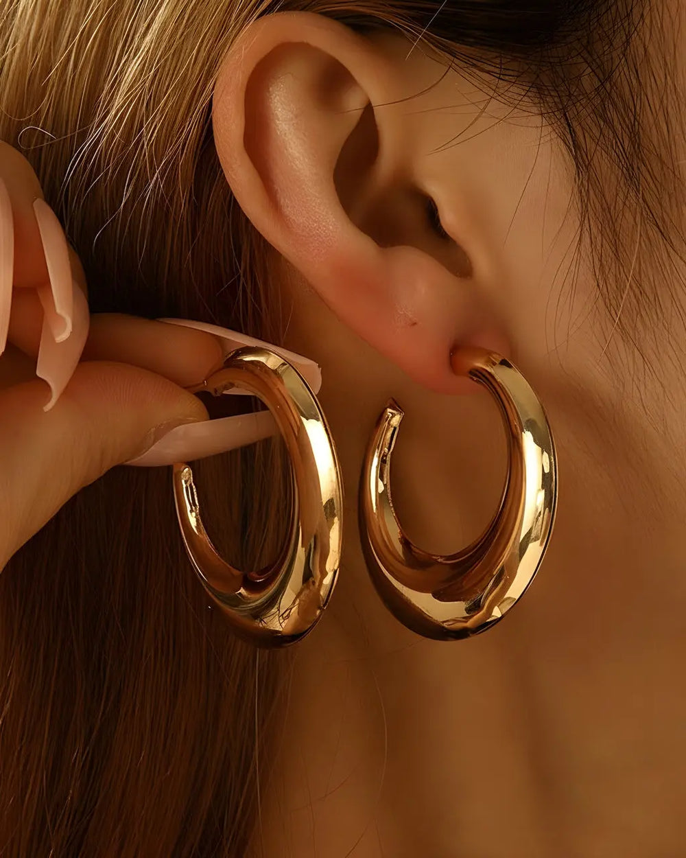 SOLACE  Gold Chunky Polished Hoop Earrings 