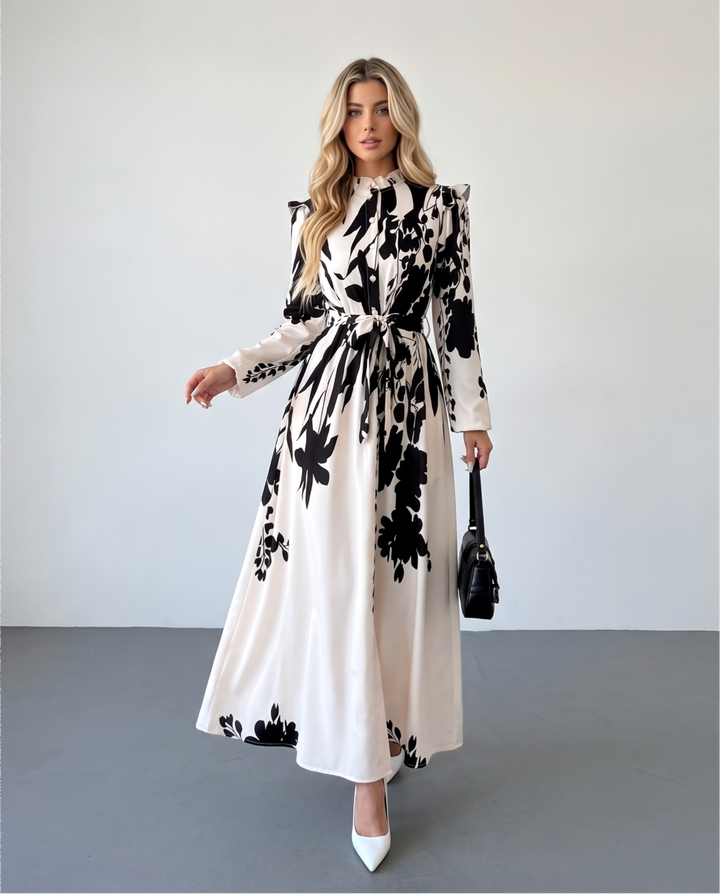 Elegant Floral Printed Long Sleeve Maxi Dress