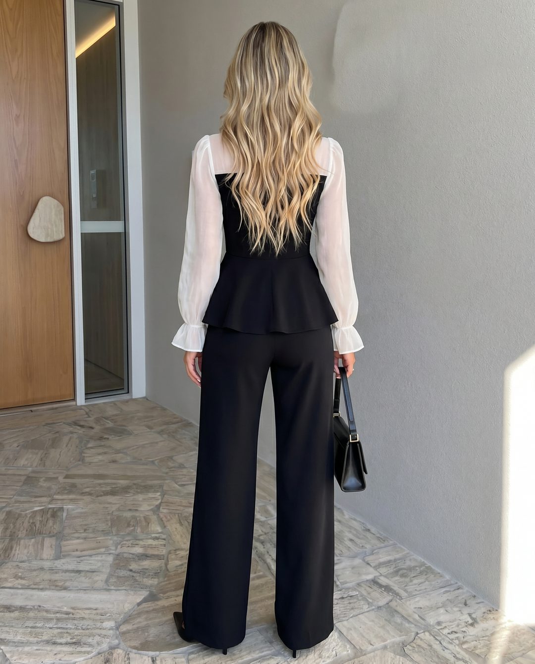 Ruffle Mock Neck Long Sleeve Blouse
