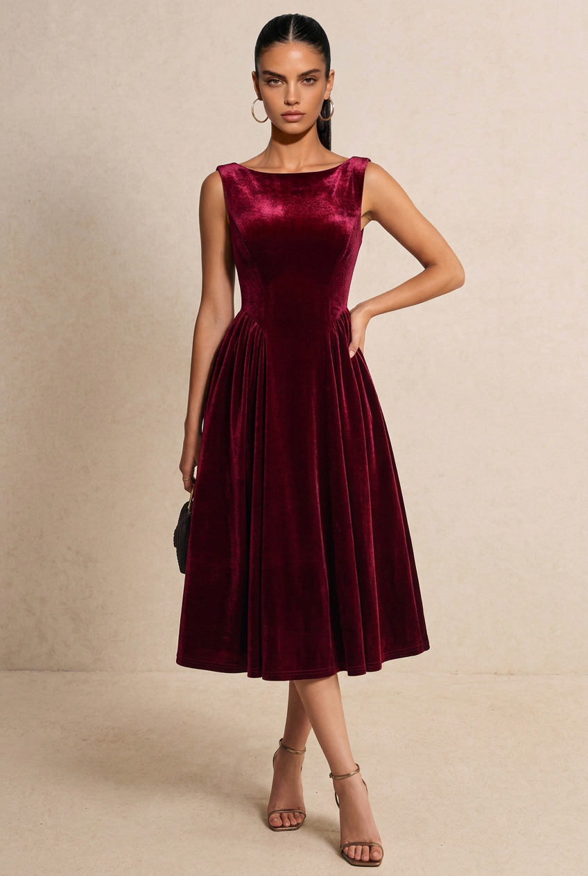 Cowl Back A Line Velvet Wedding Guest Dress