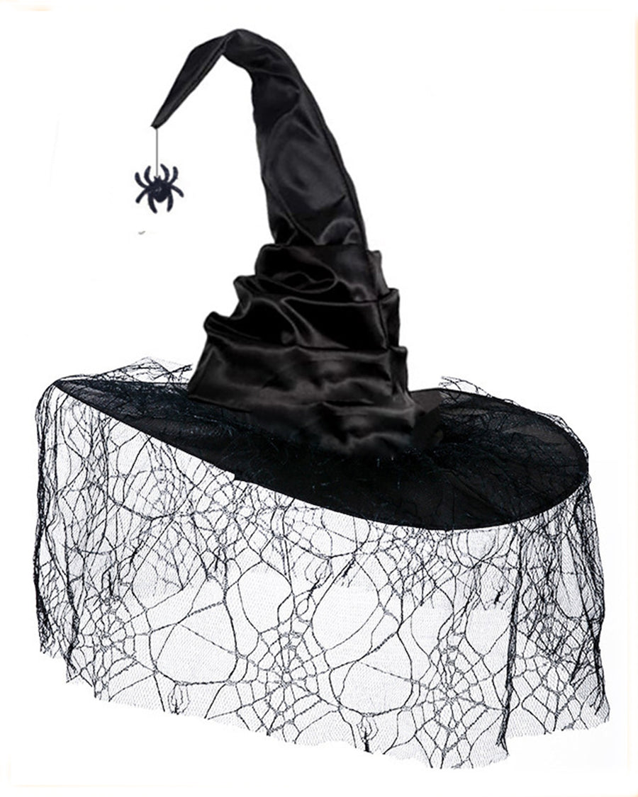 Halloween Witch Hat With Mesh Spiderweb