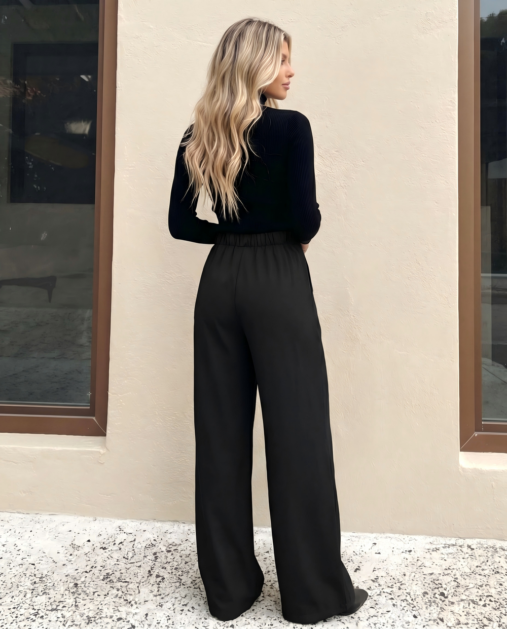SOLACE  Black High Waist Wide Leg Dress Pants 