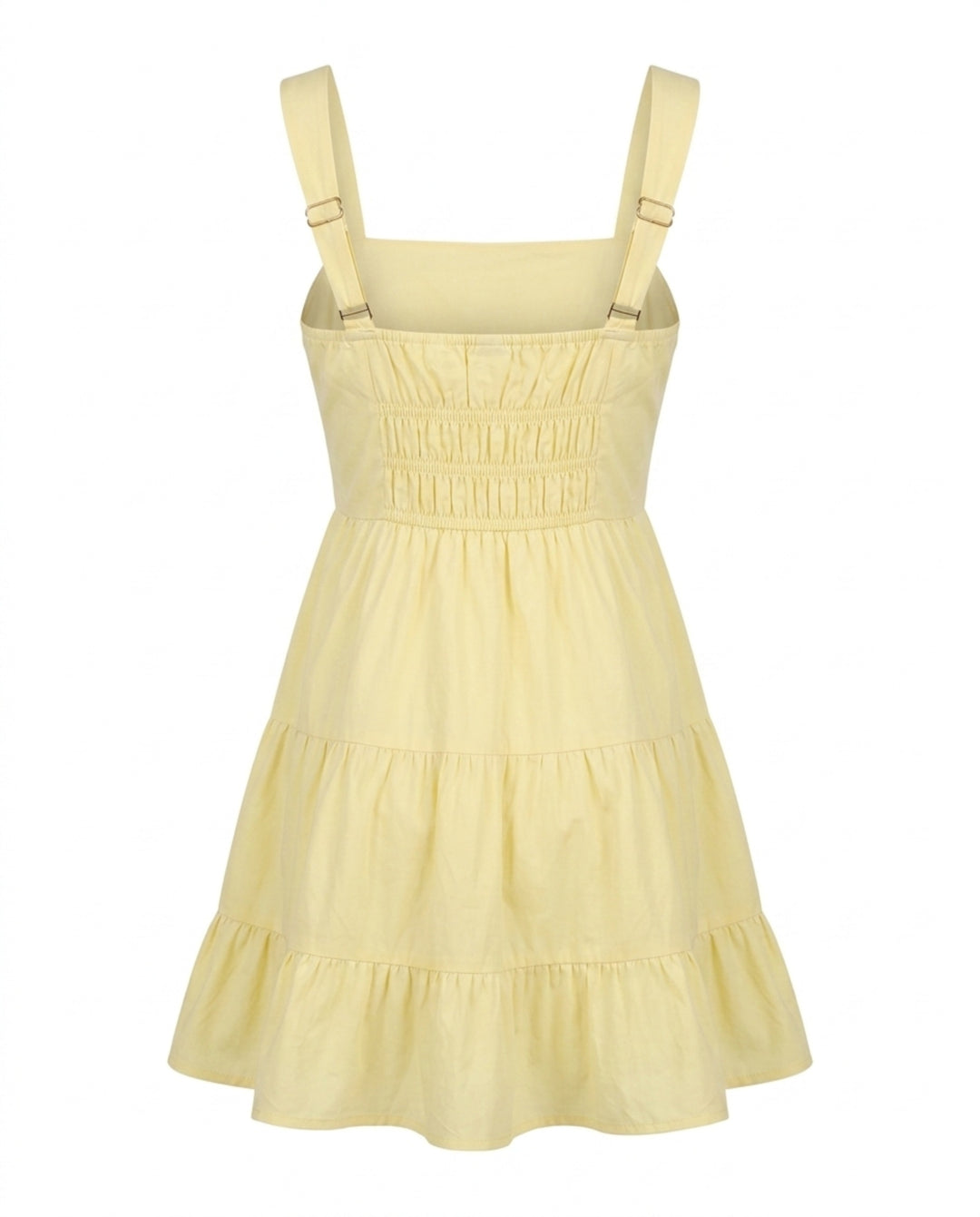 Yellow Square Neck Tiered Mini Dress