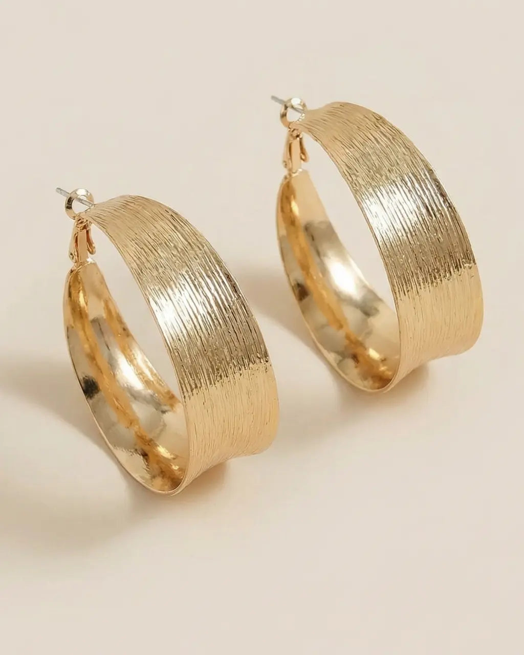 SOLACE  Gold Textured Wide Hoop Earrings 