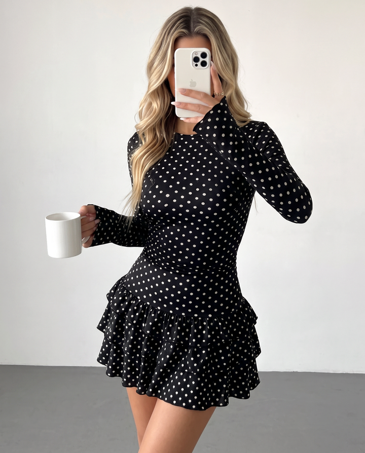 Polka Dot Long Sleeve Ruffle Mini Dress