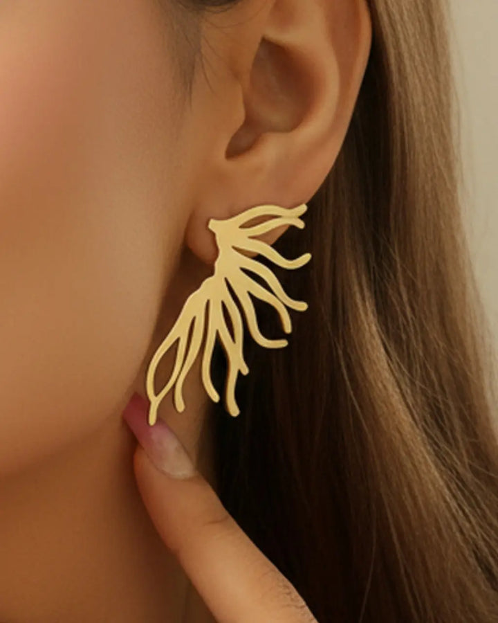 SOLACE  Gold Abstract Coral Branch Drop Earrings 