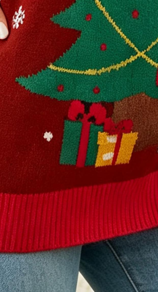 Women Vintage Santa &amp; Tree Pattern Xmas Sweater