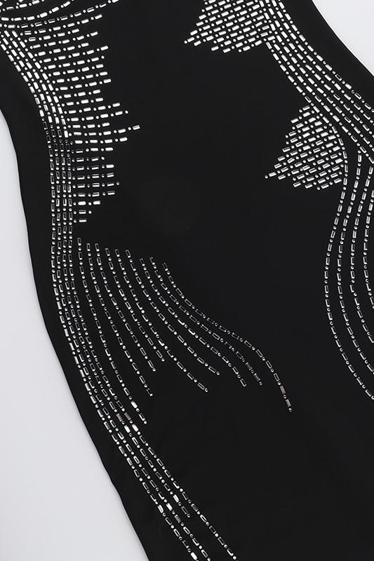 Strapless Rhinestone Split Maxi Bodycon Dress