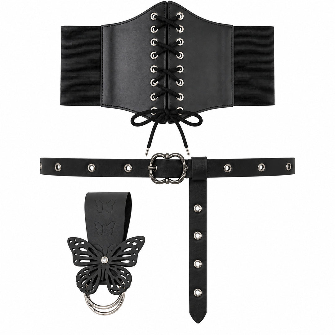 Butterfly Decor Corset Waist Belt Set