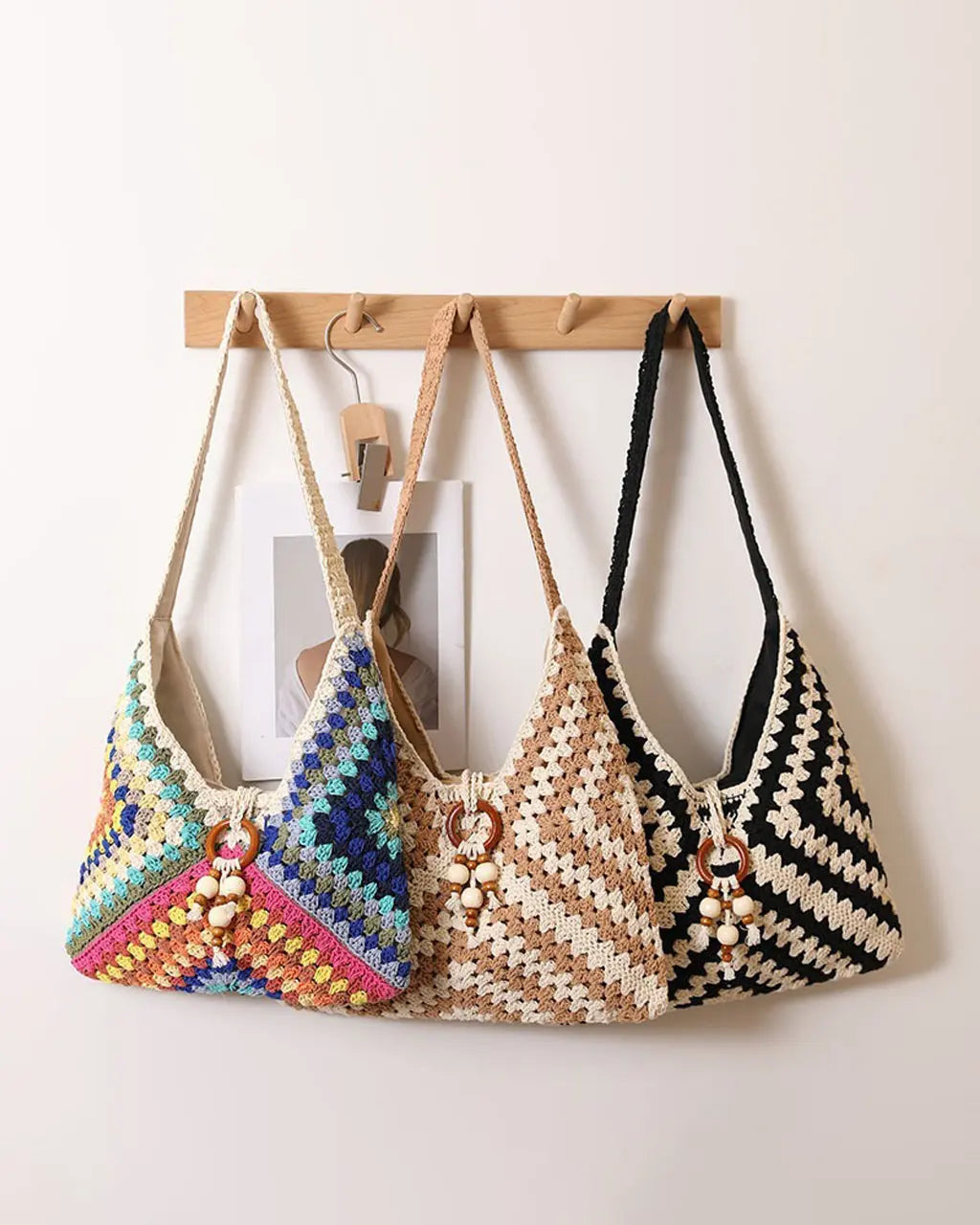 Boho Hand-Crocheted Color Block Hobo Shoulder Bag SOLACE