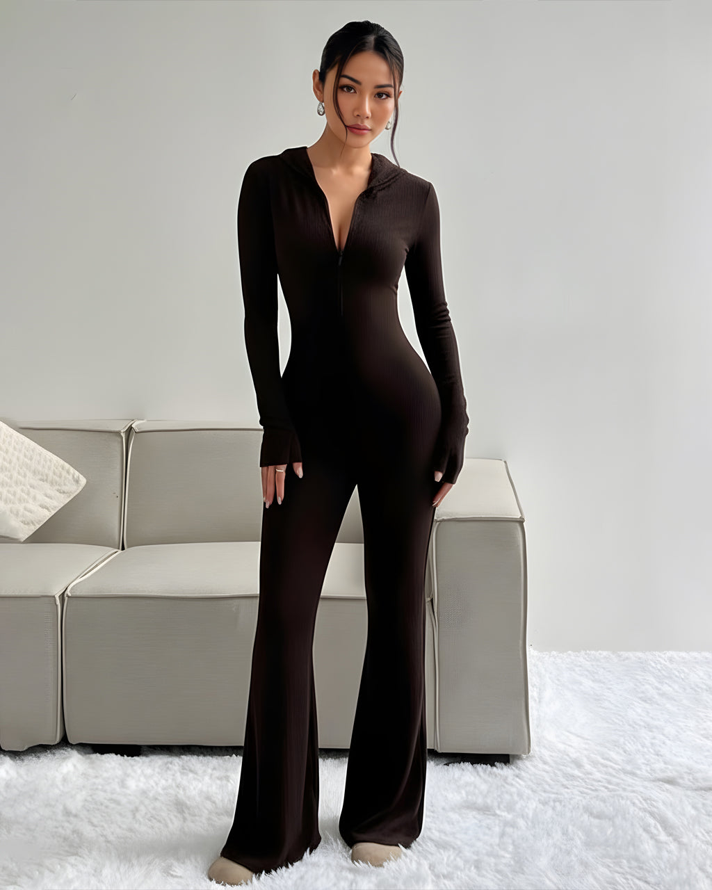 Zipper Flare Leg Jumpsuit SOLACE