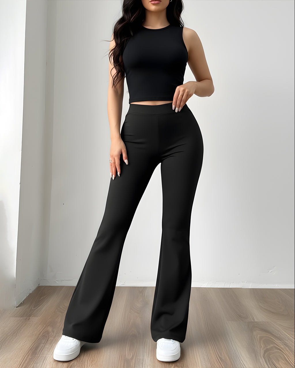 Black High-Waist Elastic Flared Yoga Pants SOLACE