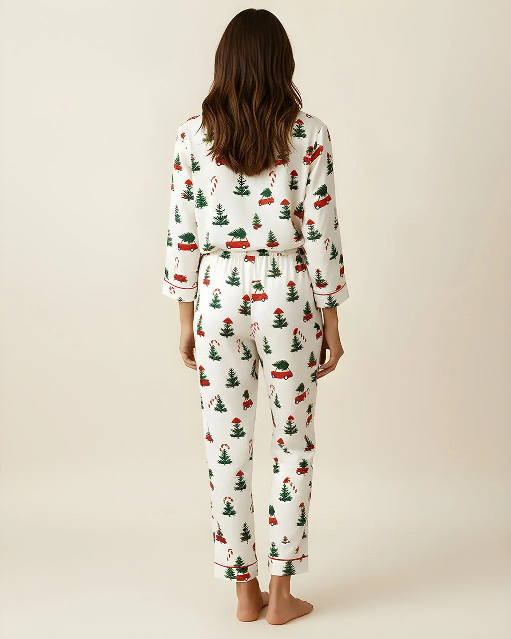 SOLACE CHICChristmas Tree Car Print Pajamas Set