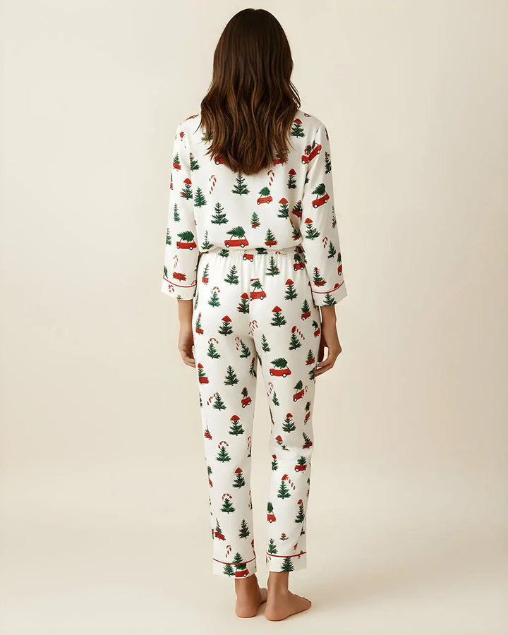 SOLACE CHICChristmas Tree Car Print Pajamas Set