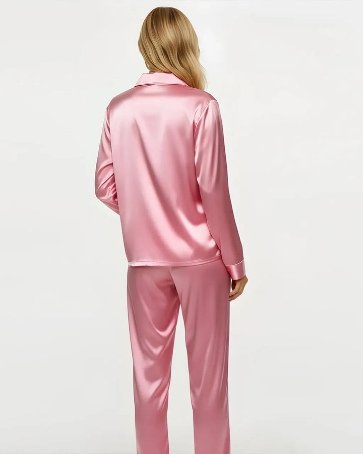 SOLACE CHICButton Up Long Sleeve Satin Pajama Set