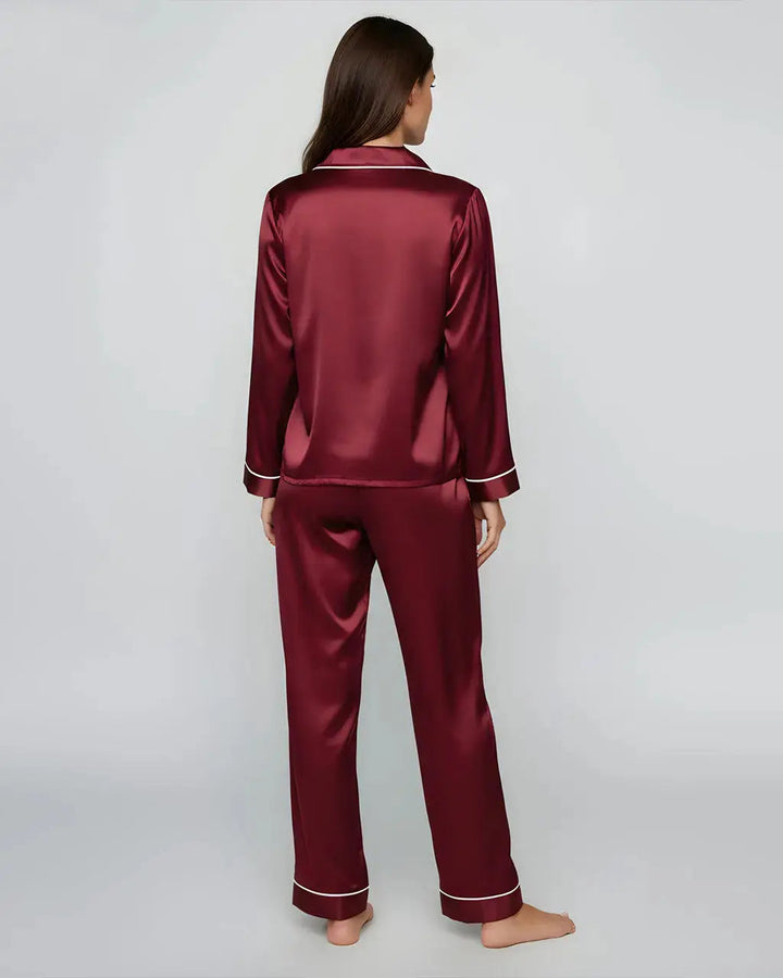 SOLACE CHICComfy Solid Red Satin Pajama Set