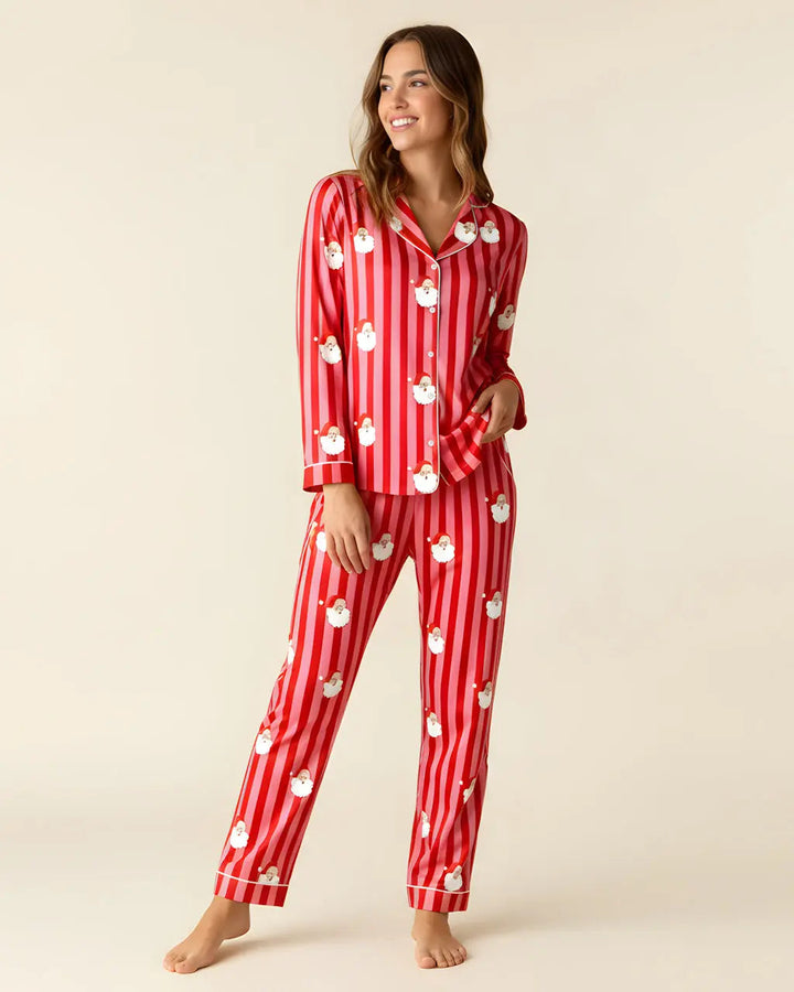 SOLACE CHICChristmas Santa Stripe Print Pajama Set