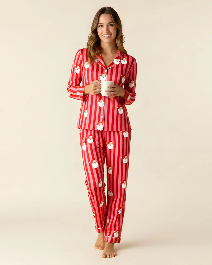 SOLACE CHICChristmas Santa Stripe Print Pajama Set